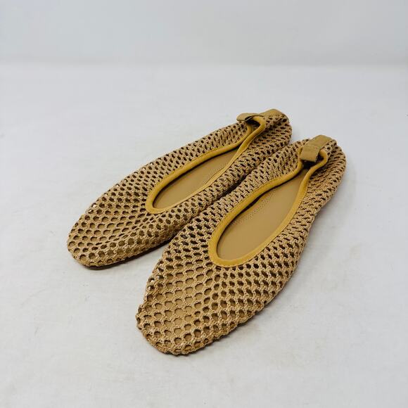 H&M Tan Mesh Ballet Flats Shoes Size 41 Lightweight Woven Net Slip-On Flats - Picture 1 of 8